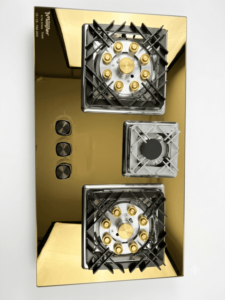 Master Grand Steel 3mm Imported 3-Burner Golden Hob (RM-000)