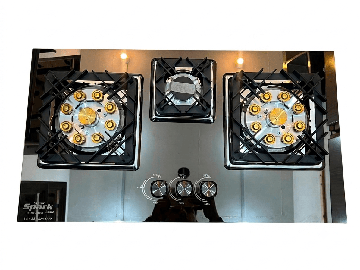 Super Spark Grand Steel 3mm Imported 3-Burner Black Hob (SM-009)